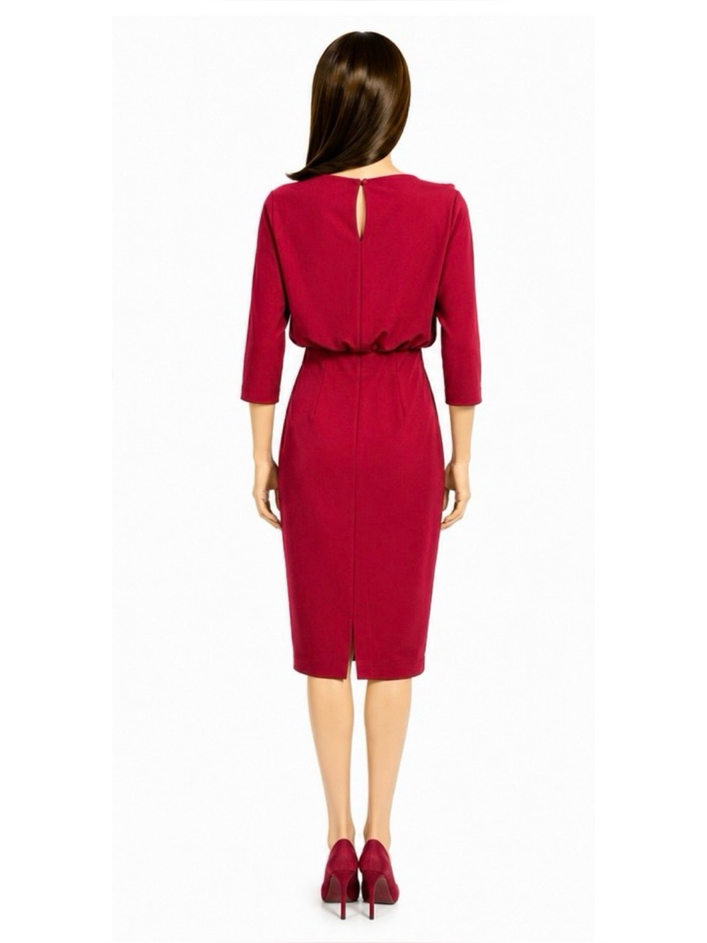 Badgley Mischka Red Boat Neck Blouson Sheath Dress Textured Knit Size Xs — image 6 of 8